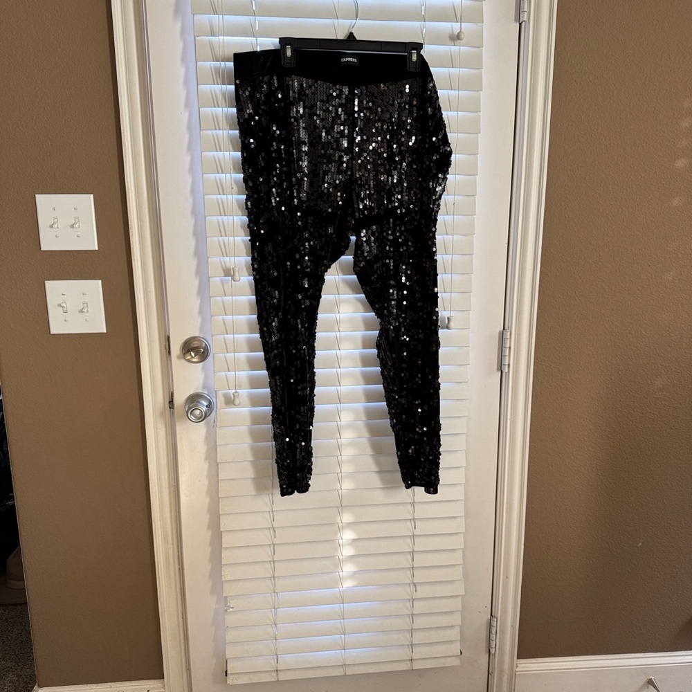 Express Black Sequin Leggings